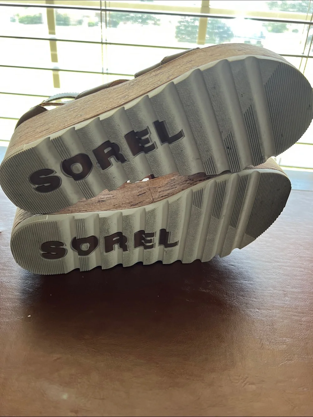 Sorel Brown Lace-Up Cork Wedge Sandals